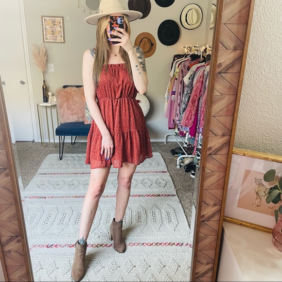 Liberty Love Burnt Orange Floral Ruffle Mini Dress - Picture 4 of 10